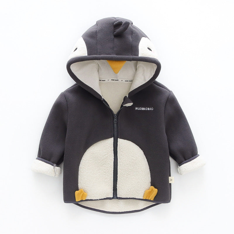 Cartoon Velvet Warm Baby Hooded Jacket