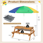 3-in-1 Kids Outdoor Picnic Water Sand Table with Umbrella Play Boxes-Yellow