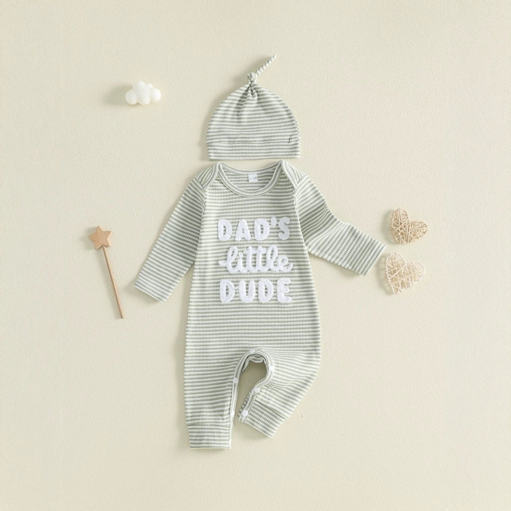 Baby Boygirl Towel-embroidered Striped Long-sleeve Onesie With Hood