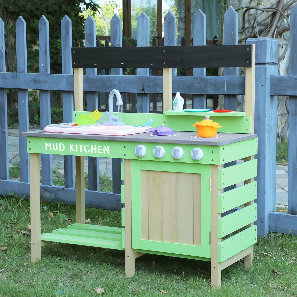 Kids Play Kitchen With Mud Kitchen Set & Water Play Toys For Outdoor Use