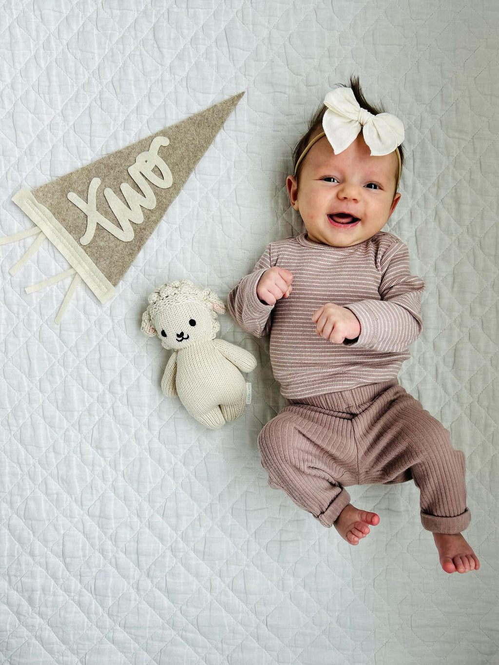 Monthly Milestone Pennant // beige with cream, cursive numbers