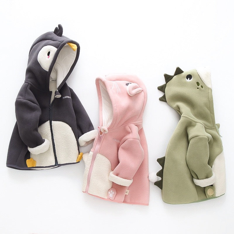 Cartoon Velvet Warm Baby Hooded Jacket