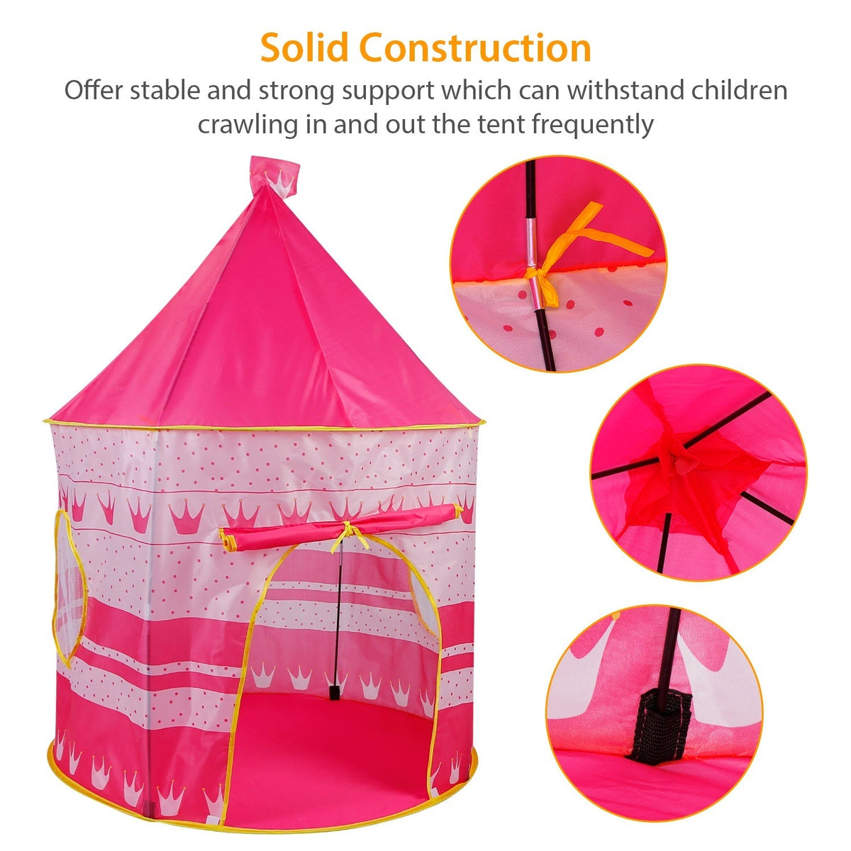 Kids Play Tent Foldable Pop Up Children Play Tent Portable Baby Play House Castle with  Carry Bag Indoor Outdoor Use
