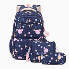Three-piece Cartoon-print Set Junior High School Backpack Weight-reducing Campus Bag