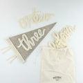 Monthly Milestone Pennant // beige with cream, cursive numbers