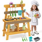 Outdoor Mud Kitchen for Kids Wooden Play Kitchen Toy for Boys Girls Aged 3-8-Yellow