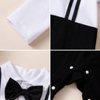 Long-sleeve Overalls With Bow Tie Set
