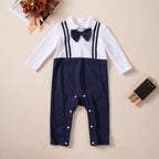 Long-sleeve Overalls With Bow Tie Set