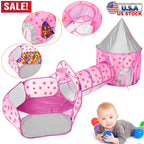 3 In 1 Child Crawl Tunnel Tent Kids Play Tent Ball Pit Set Foldable Children Play House Pop-up Kids Tent w/Storage Bag For Indoor Outdoor Travel Use